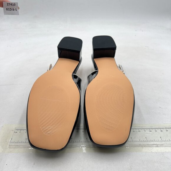 YDN Black Square Toe Block Low Heels Slingback Formal Loafer Dressy Office Pump - Picture 7 of 8